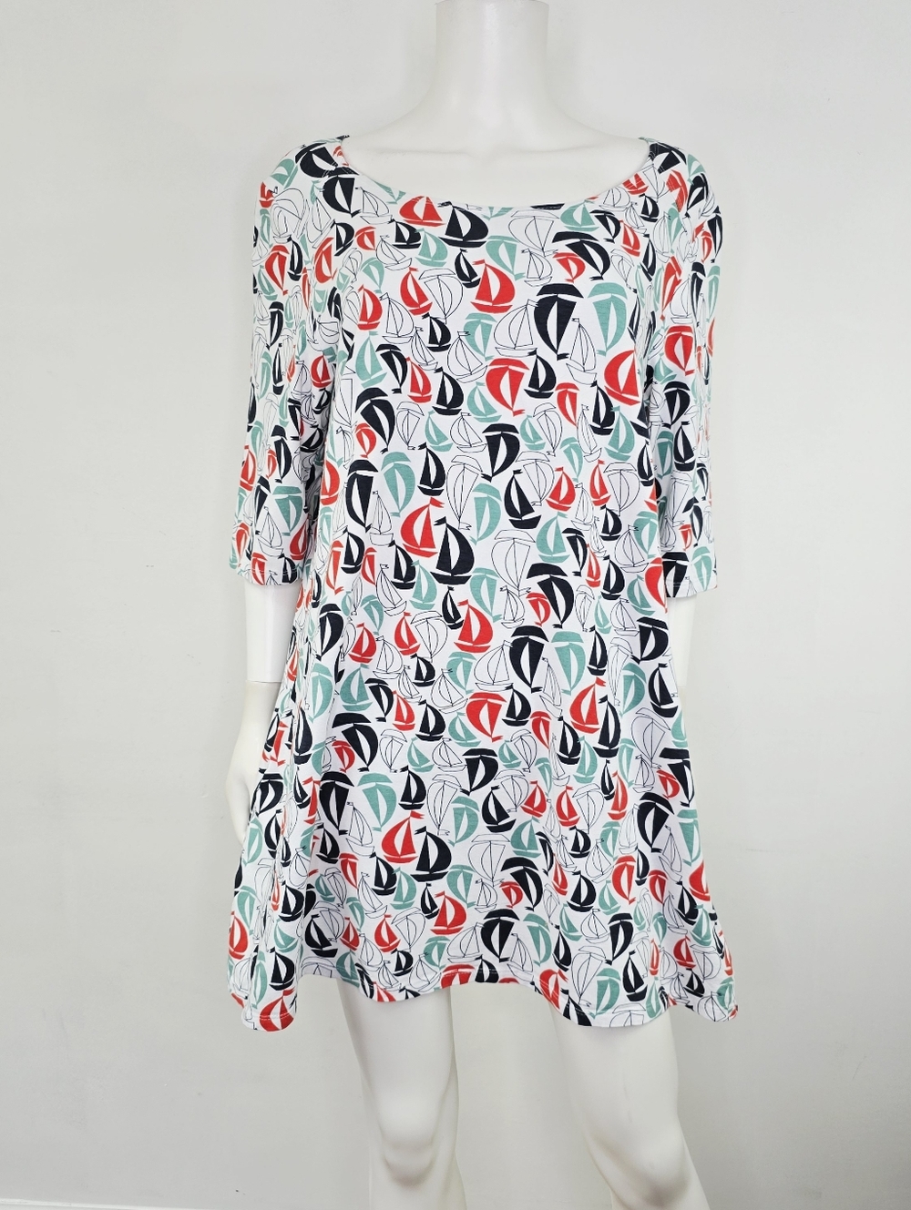 Blue Platypus Sailboat Print Tunic Mini Dress Cover-Up Pockets Womens Size XL